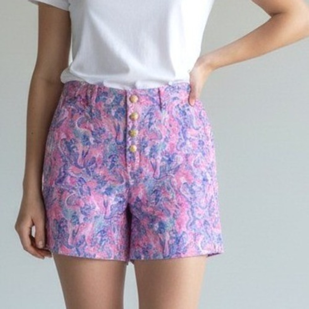 Stella Parker Collection Mermaid Print Shorts Pink Blue Button Fly Womens Size 6